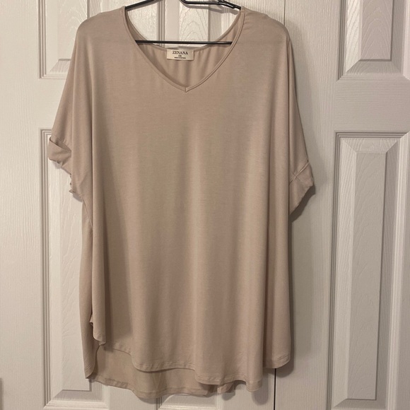 Zenana Outfitters Tops - Zenana Taupe V Neck Cuff Sleeve V Neck Top